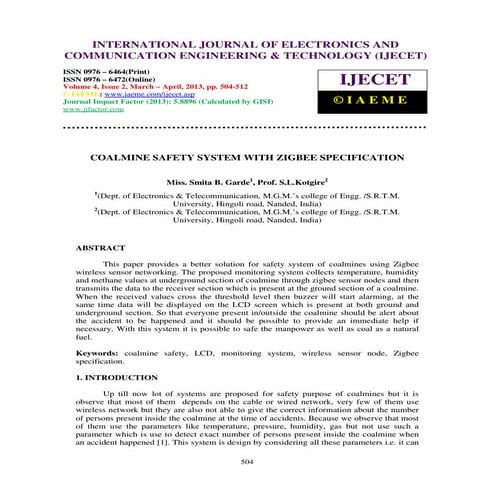 Coalmine safety system with zigbee specification