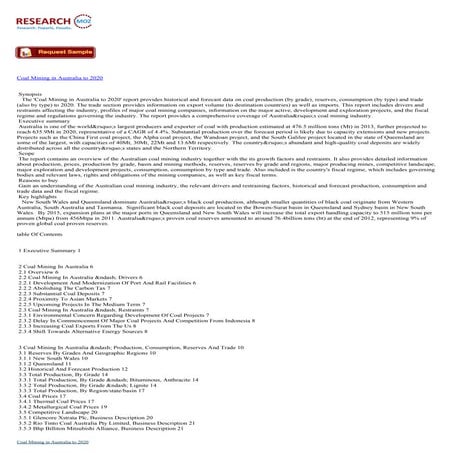 Latest Report: Coal Mining Industry in Australia to 2020