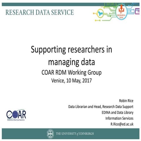 Supporting researchers in managing data