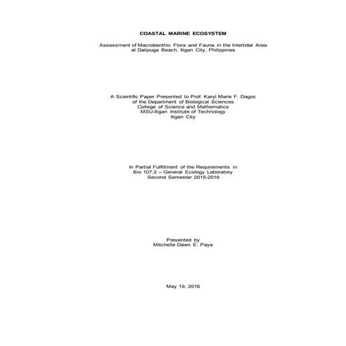 Coastal marine ecosystem scientific paper 
