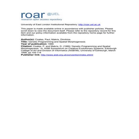 Coates p: genetic programming and spatial morphogenesis