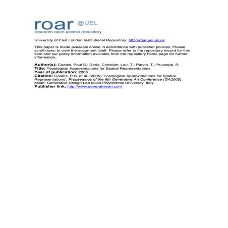 Coates: topological approximations for spatial representation