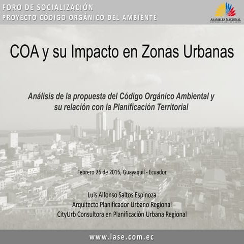 Código Orgánico del Ambiente (Ecuador) y su impacto en zonas urbanas
