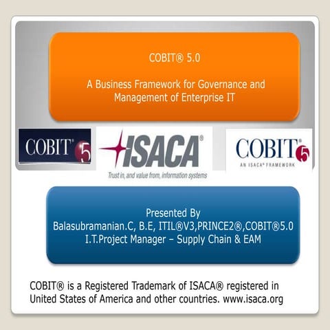 Cobit 5  Business Framework -Governance and Management of Enterprise IT