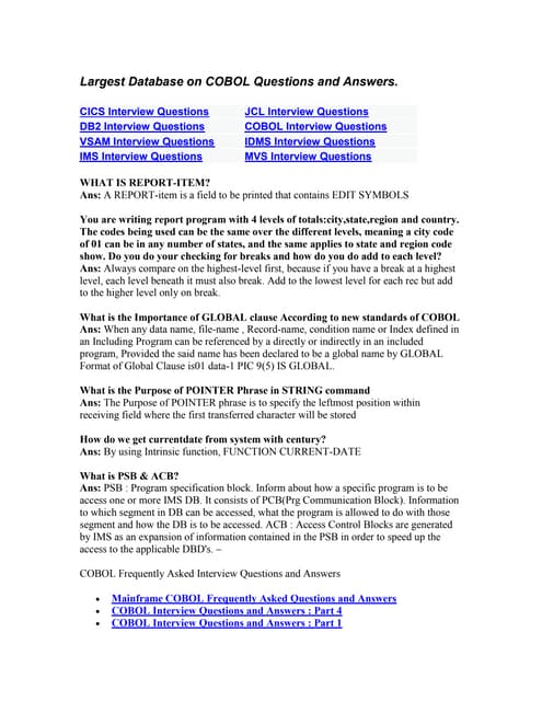 Cobol questions and answers