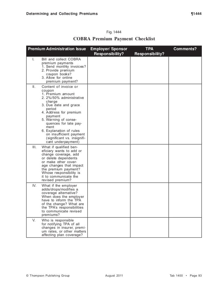 COBRA Premium Payment Checklist