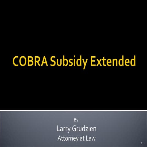 Cobra Subsidy Extended