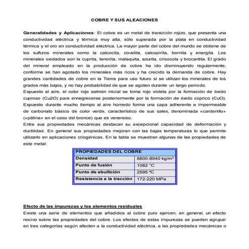 Cobre y sus aleaciones | PDF