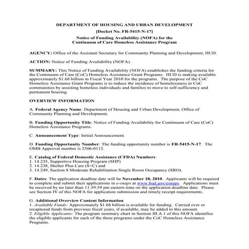 Continuum of Care (CoC) Homeless Assistance Grant Program