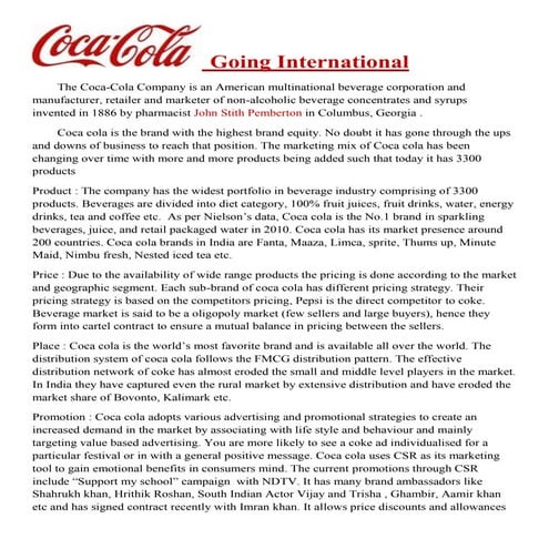 Coca cola going internatational