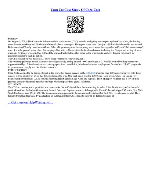 Coca Cola Business Plan Docx Business Business And Finance