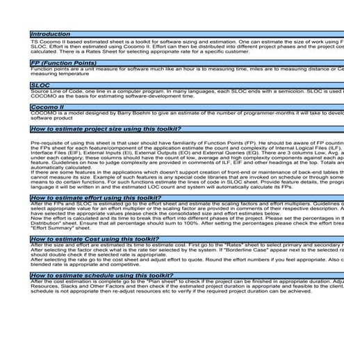 Cocomo ii estimation