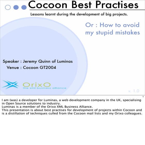 Cocoon Best Practises