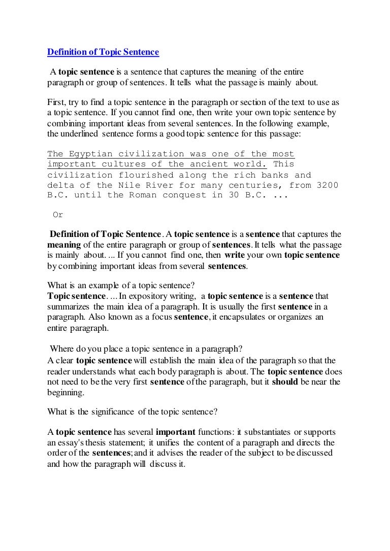 Cod 121 definition of topic sentence