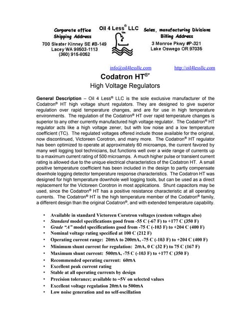 Codatron ht high voltage regulators