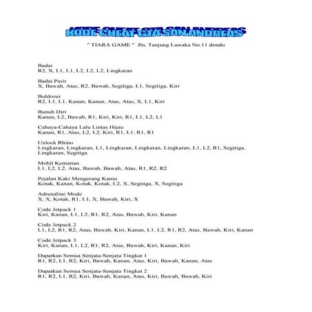 Code cheat gta san andreas