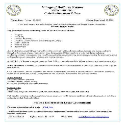 Hoffman Estates Code Enforcement Officer | PDF