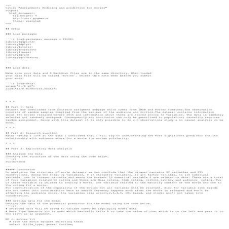 R markup code to create Regression Model
