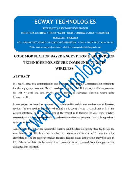 LATEST ECE PROJECT ABSTRACT FOR COMMUNICATION-WIRELESS ENCRYPTION ...