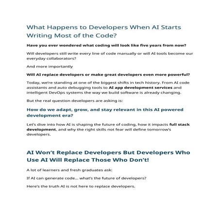 What Happens to Developers When AI Starts Writing Most of the Code? | PDF
