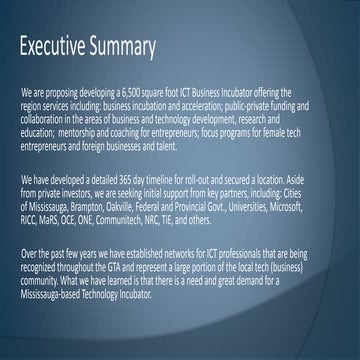 Proposal for a Tech Incubator in Peel Region