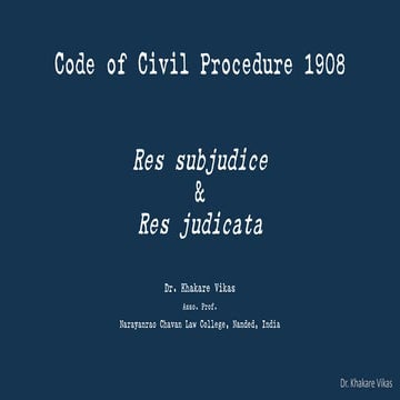 Code of civil procedure 1908 res subjudice and res judicata