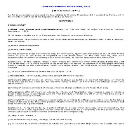 Indian Criminal Procedure Code. | PDF
