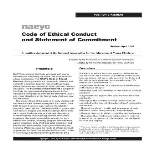 Code of ethical conduct statement
