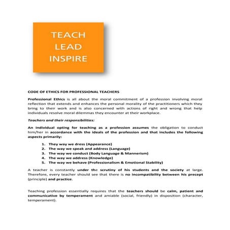 Code of ethics for professional teachers