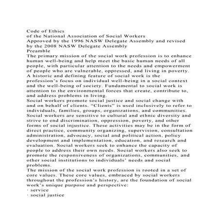 Social Work Nasw Code Of Ethics Values Pptx