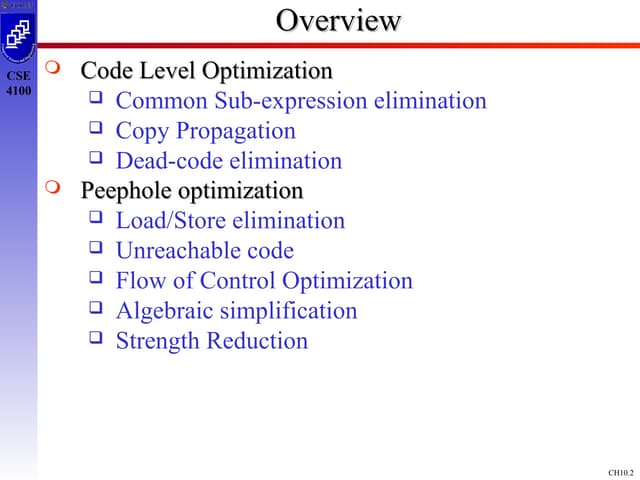 Code optimisation presnted