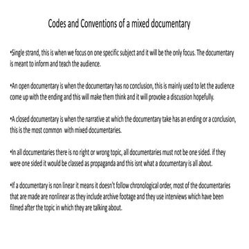 Codes and conventions of documentaries
