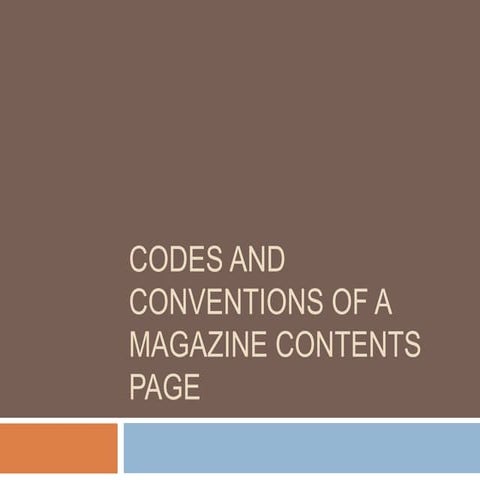 Codes and conventions of a magazine contents page