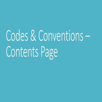 Codes & Conventions – Contents page
