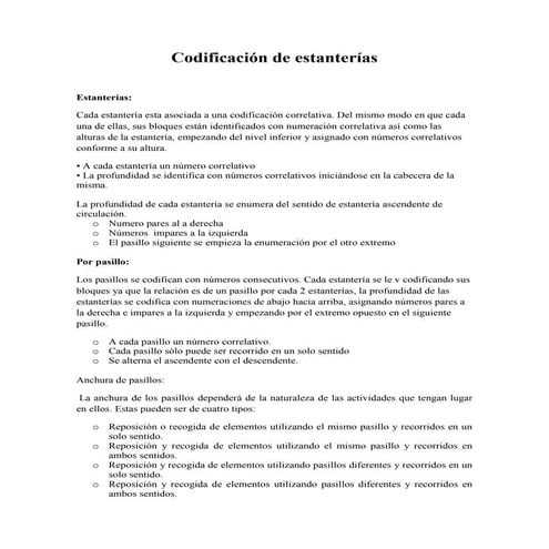 Codificación de estanterías