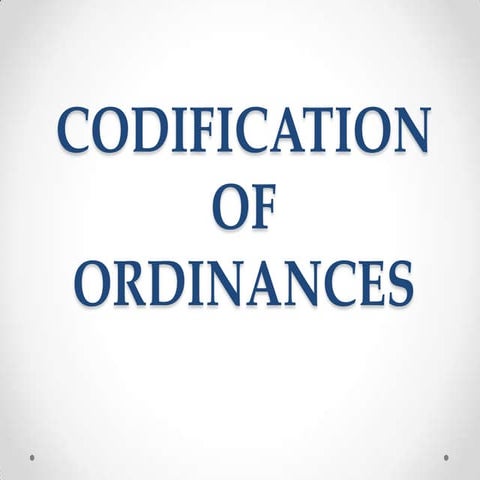 Codification of ORDINANCES