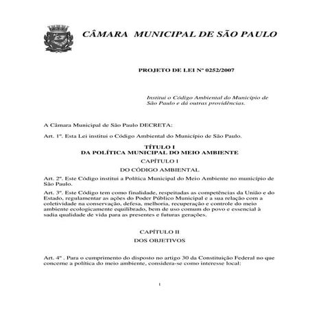 Codigo Ambiental do Município de São Paulo PL 252  /2009