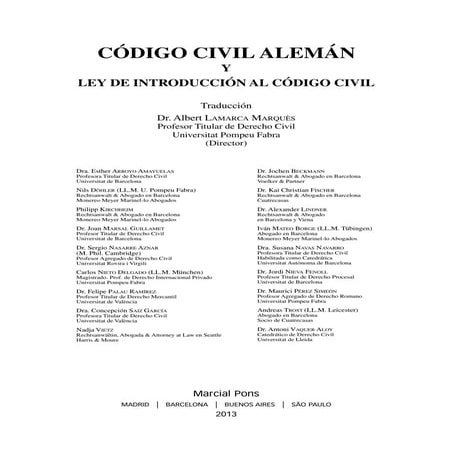 CÓDIGO CIVIL ALEMÁN. Bürgerliches Gesetzbuch. DIRECTOR: Albert Lamarca Marqué...