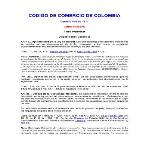 Codigo comercio Colombia