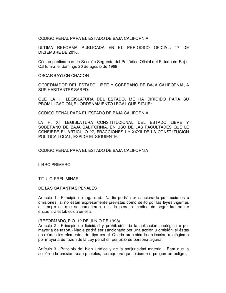 Codigo penal Baja California Codigo penal Baja California