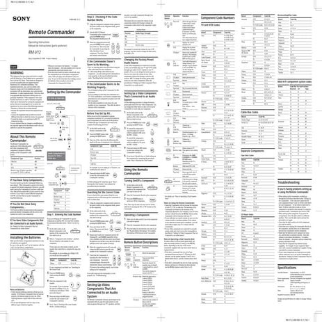 Codigos del control remoto sony rm v12 | PDF