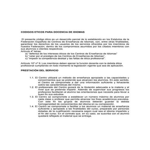 Codigos eticos para docencia de idiomas | DOCX