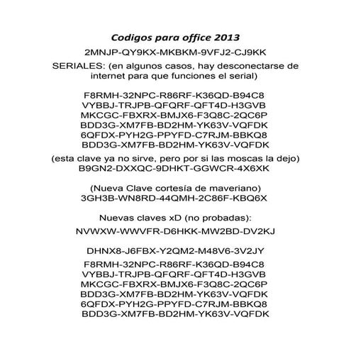 Codigos para office 2013