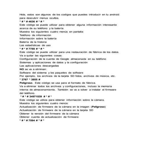 Codigos secretos android