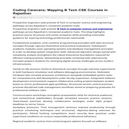 Coding Caravans: Mapping B Tech CSE Courses in Rajasthan