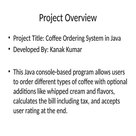 Coffee ordering system using java cosole