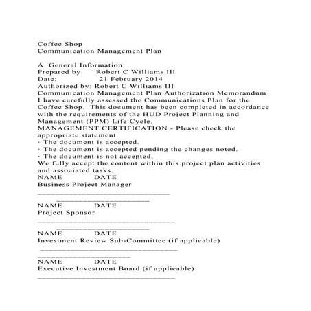 Coffee ShopCommunication Management PlanA. General Informati.docx
