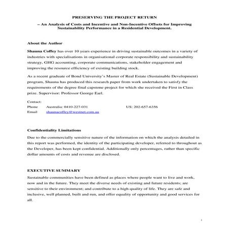Sustainable Residential Development - Preserving the Project Return | PDF