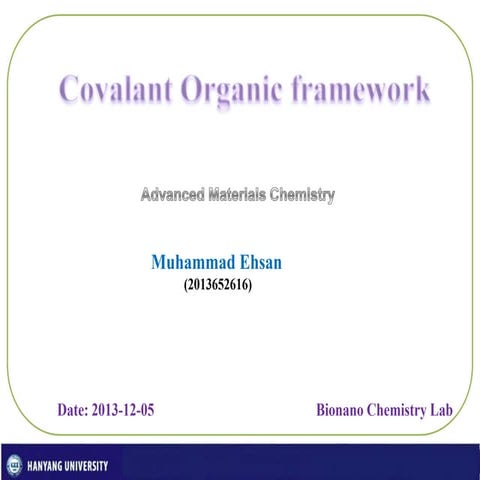 Covalant Organic Frameworks