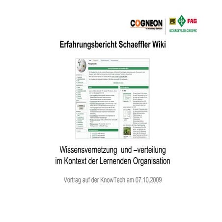 Cogneon Praesentation Erfahrungsbericht Schaeffler Wiki Knowtech 2009